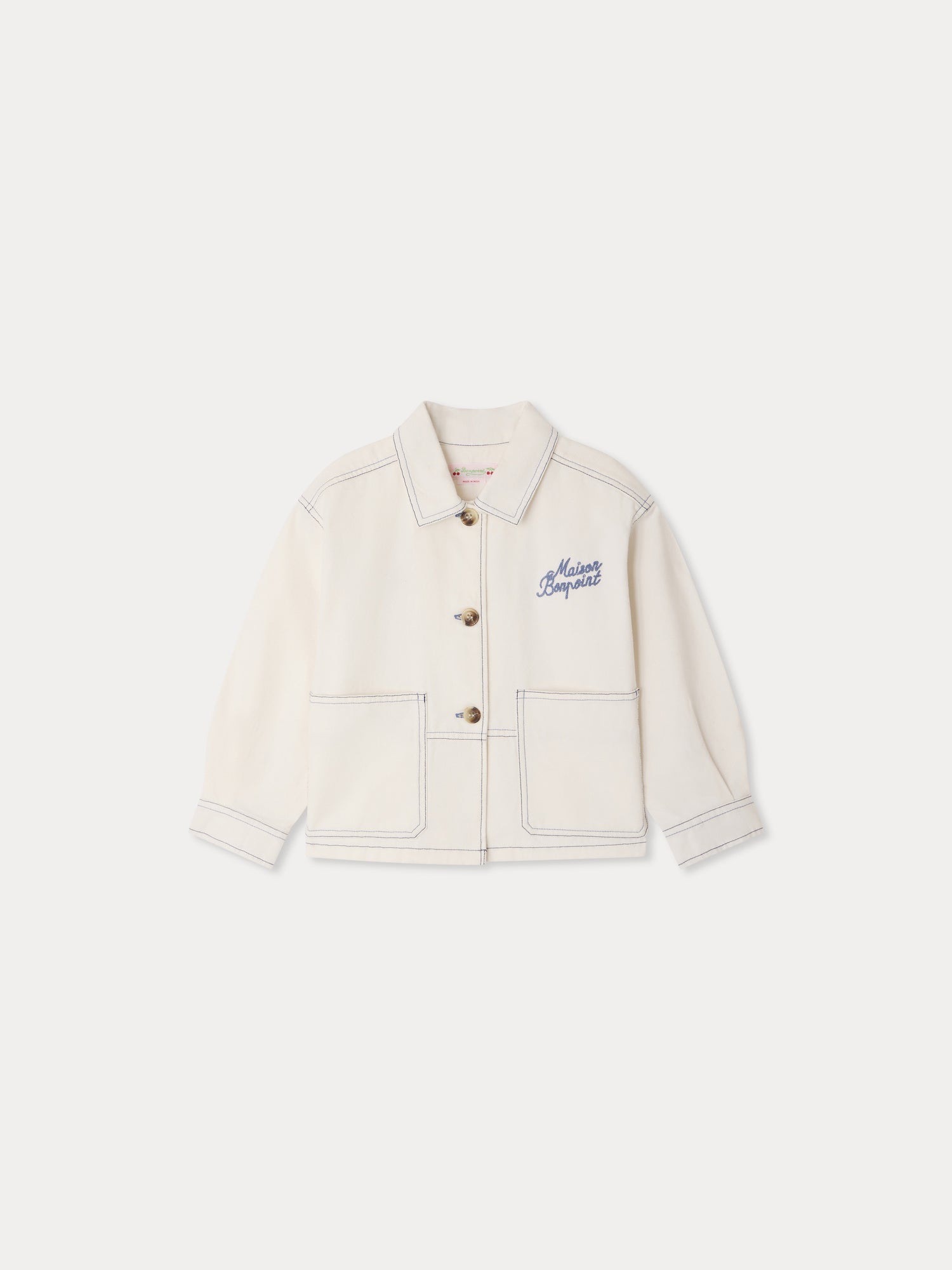 Blouson en jean en coton biologique avec surpiqûres contrastantes