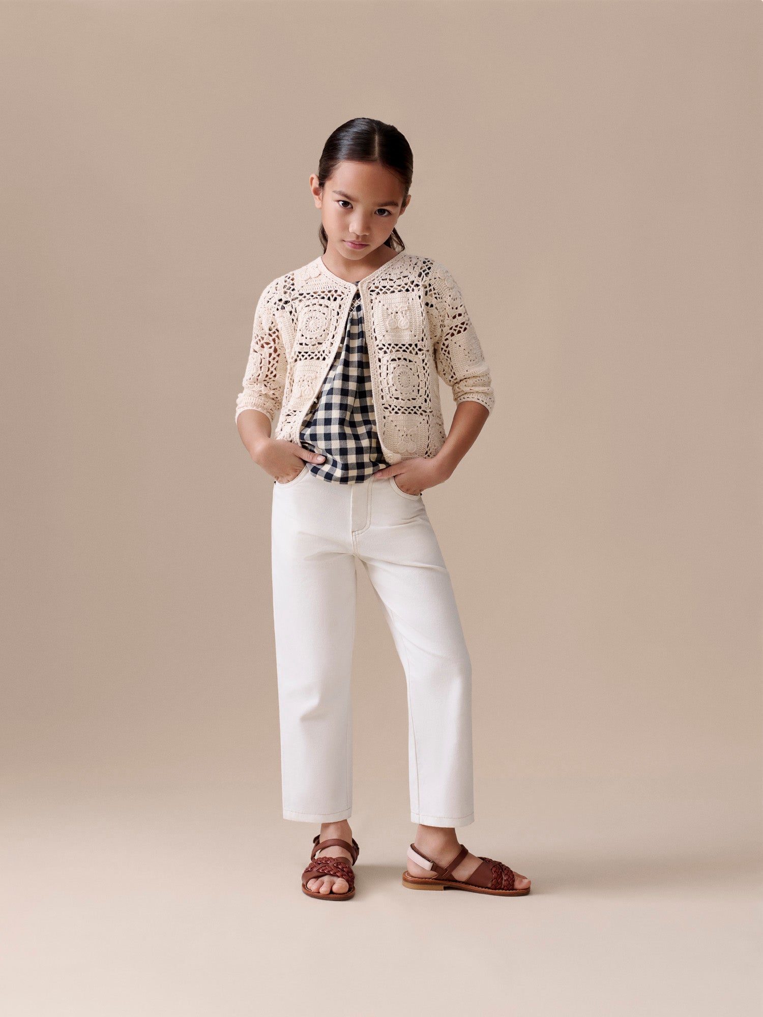 pantalon large brodé en coton biologique