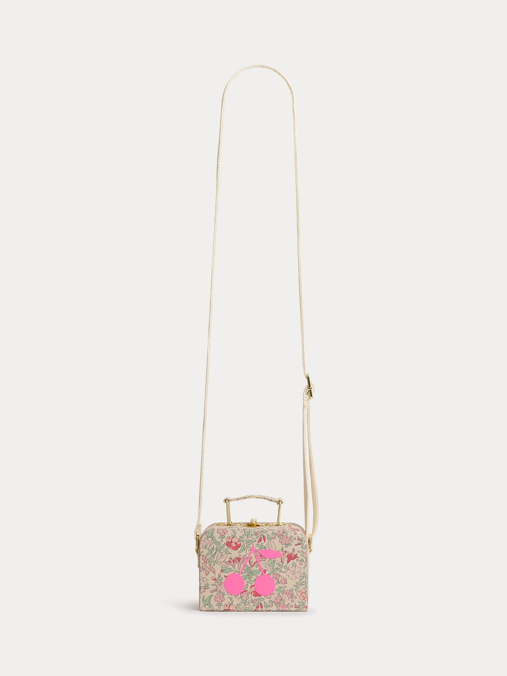 Sac de voyage de couleur framboise en tissu avec imprimé cerises en coton biologique