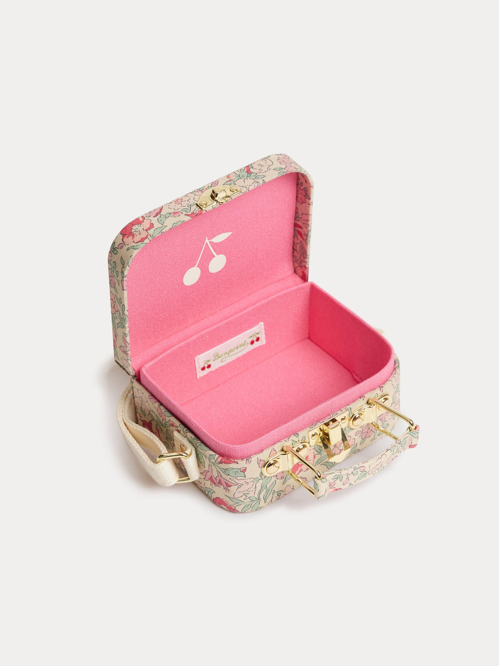 Sac de voyage de couleur framboise en tissu avec imprimé cerises en coton biologique