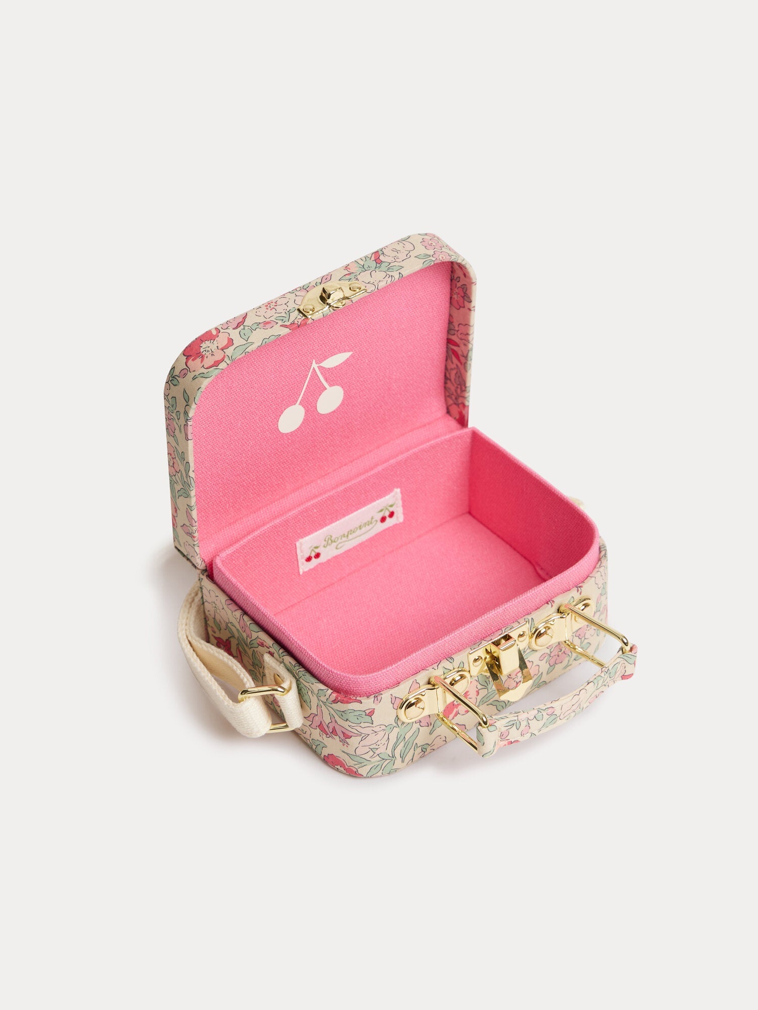 Sac de voyage de couleur framboise en tissu avec imprimé cerises en coton biologique