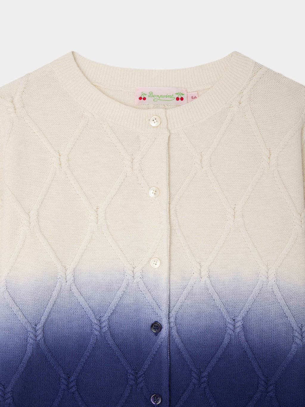 cardigan ras-du-cou en maille torsadée, coton biologique et cachemire