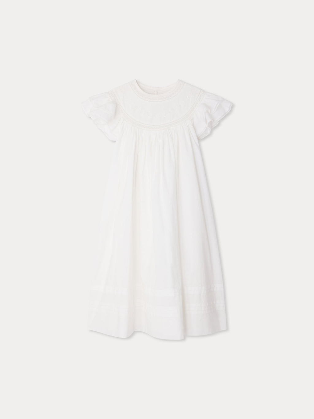 robe brodée main en voile et dentelle de coton biologique