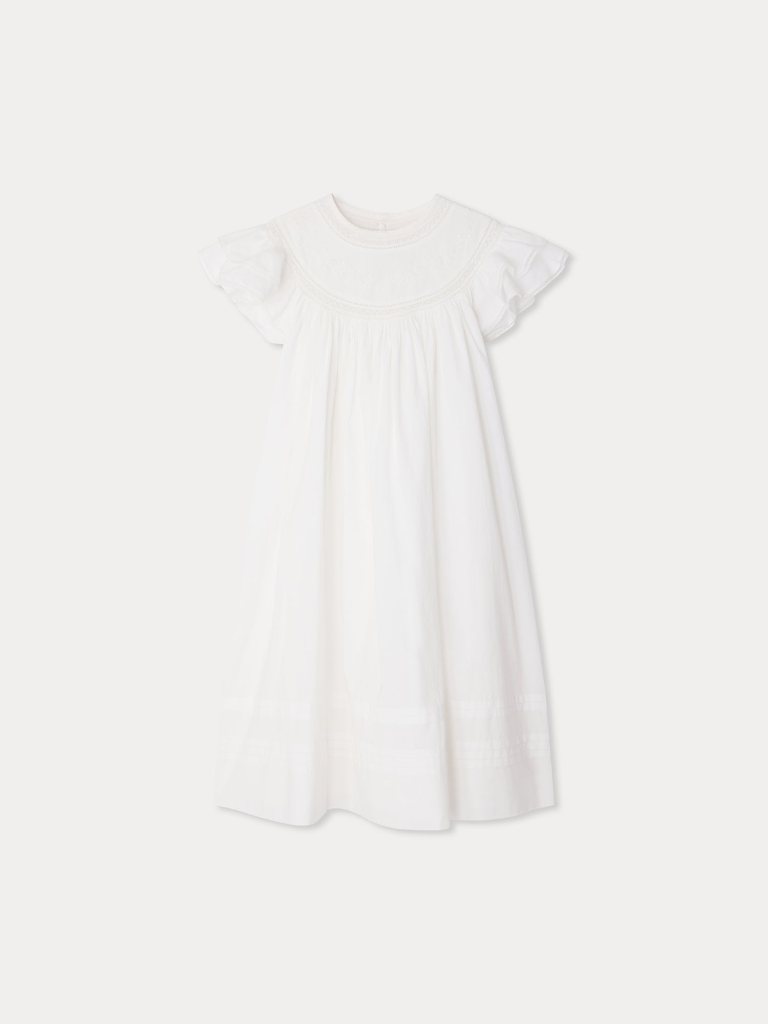 robe brodée main en voile et dentelle de coton biologique