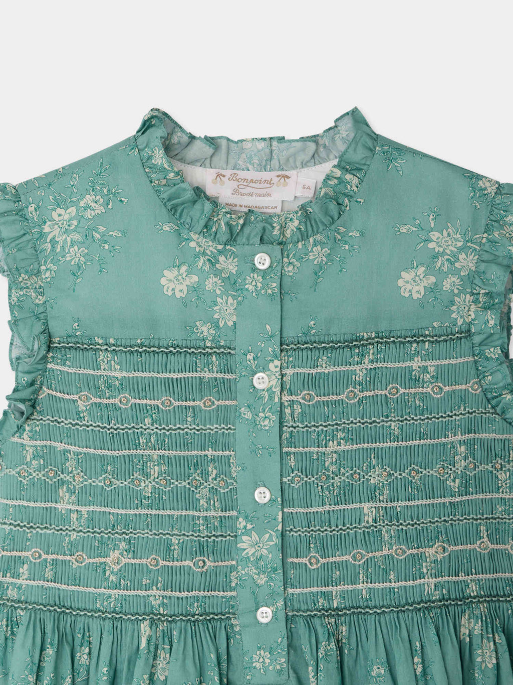 robe smockée et brodée à la main en tissu de coton biologique