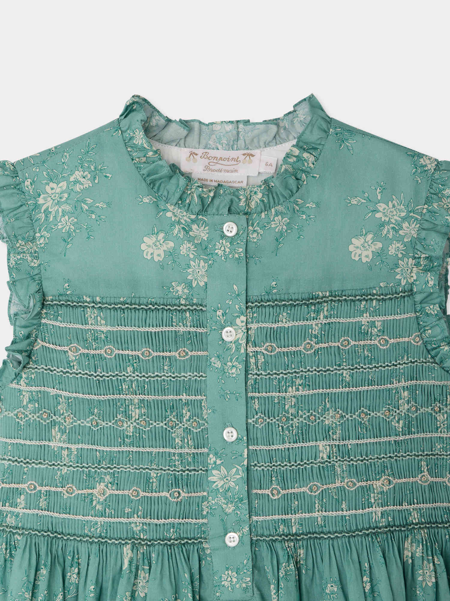 robe smockée et brodée à la main en tissu de coton biologique